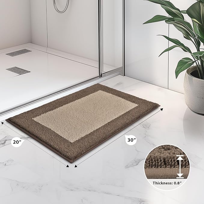 anllugs Bathroom Rugs 20" x 30", Non-Slip Extra Soft Absorbent Bath Rugs, Machine Washable Quick Dry Bath Mats for Bathroom Floor, Shower, Bathtub and Sink, Taupe & Dark Brown