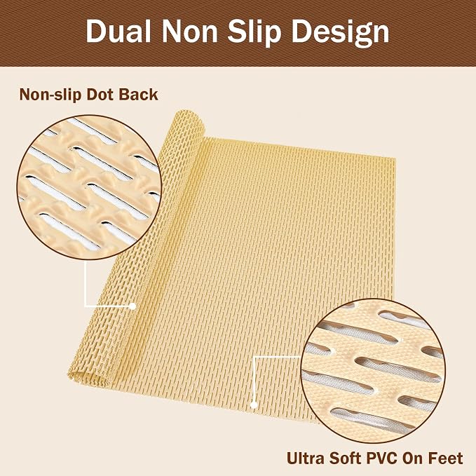 Bathroom Non Slip Shower Mat, Khaki 47x32 Inch Bathtub Mat, Non Slip Bathroom Mat for Elderly and Kids, Easy to Dry, Fast-Dry Drainage Hole, Easy to Prune