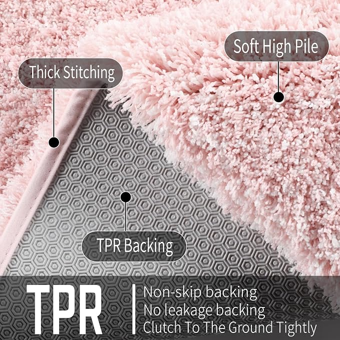 Yimobra Bath Rugs For Bathroom 32X20, Ultra Soft and Water Absorbent Bath Mats, Non Slip Plush Shower Mat Outside, Microfiber Thick Matts for Bathroom Floor/Tub, Machine Washable, Light Pink and White