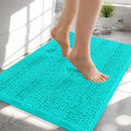 OLANLY Thick Small Bathroom Rugs 24x16, Extra Soft Absorbent Chenille Striped Bath Rugs, Rubber Backing, Machine Wash, Bath Mats for Bathroom Floor, Tub and Shower, Home Decor Accessories, Teal