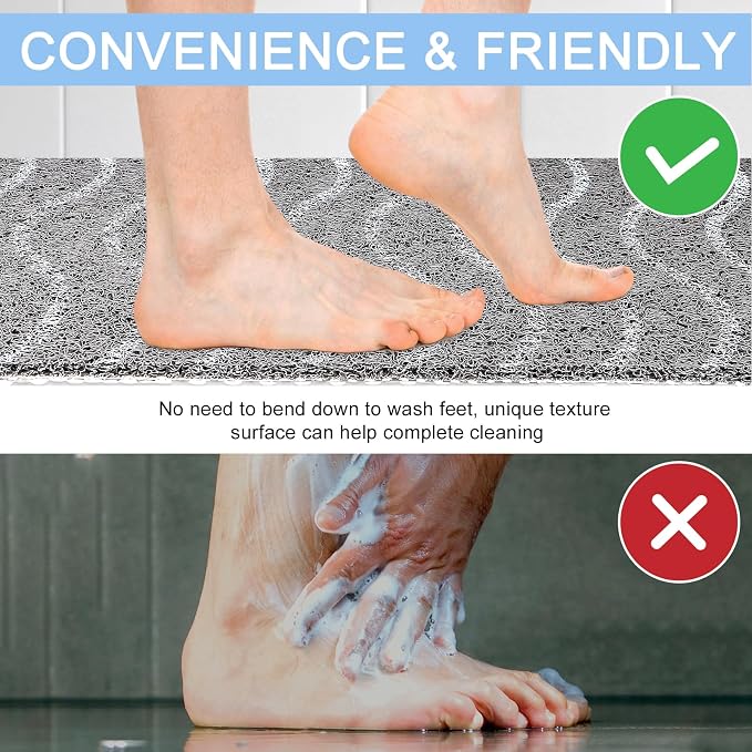 Square Shower Mat 32x32 Inch Non Slip Large Bath Mat for Inside Shower Loofah Soft Textured Bathroom Floor Mat Foot Massage Scrubber for Wet Area, Not Suction Cups, Quick Drying (White Wave Lines)