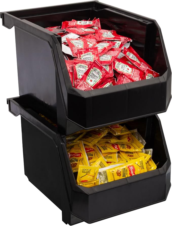ReadySpace Plastic Containers for Organizing and Storage Bins for Drawers, Desks, Office Organization, and Garage, Stackable Bins, Medium-Tall (7" x 11" x 8"), 4-Pack, Black