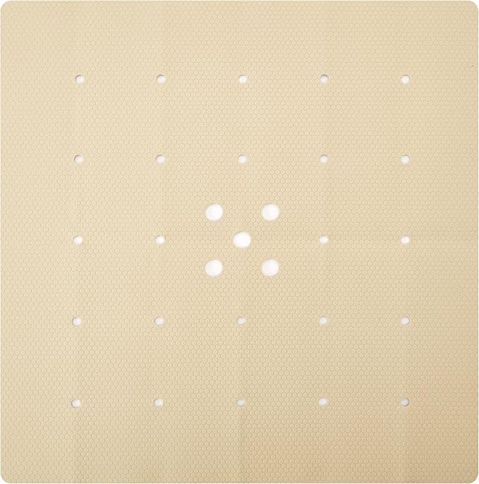 Webos Shower Mat for Textured Surface：Silicone Non Slip Shower Mat Without Suction Cups Foldable - Square Bath Mat for Reglazed Tub Textured Shower Floor (Beige, 21x21)