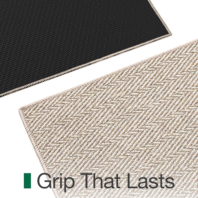LUMI Ultra Thin Indoor Door Mat for Entrance 32"x48", Non Slip Entryway Mat, Low Profile Doormat, Unique Herringbone Design Carpet for Inside, Patio, Porch, Beige
