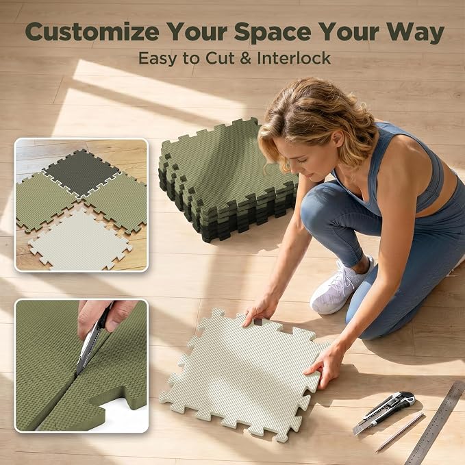 AIRHOP 18 PCS Gym Floor Mat, EVA Foam Puzzle Gym Mat, High-Density Interlocking Foam Floor Tiles for Home Gym, Play Workout Garage Kitchen Flooring 12.6"x12.6"x0.4"