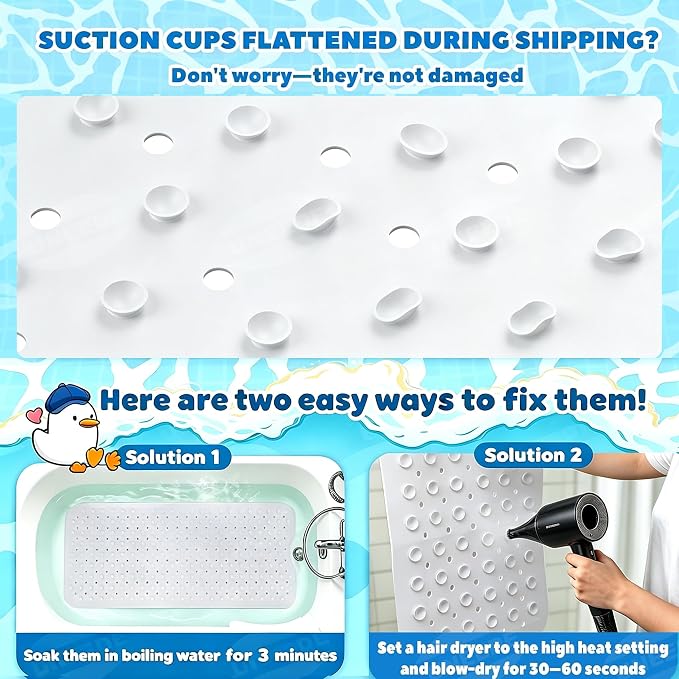 UNEEDE Baby Bathtub Mat Non Slip with 200 Suction Cups & 176 Drain Holes, 40''x16'' Quick Dry Bath Mat, Machine Washable Shower Mat for Toddlers & Kids, Vehicles Pattern