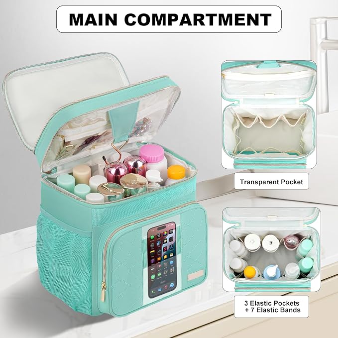 Portable Shower Caddy College Dorm Essentials, Large Toiletry Bag for Women Men, 2 Layers Quickly Dry Mesh Bathroom Tote Bag, Hanging Makeup Organizer Bag for Travel, Gym, Camping (Mint Green)