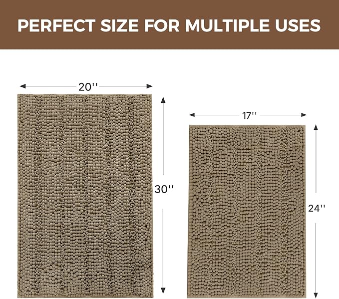 Bcoimo Bathroom Rug Set, Chenille Bath Mat Set with High Low Pile Design, Soft Absorbent Non Slip Bathroom Rugs, Machine Washable Quick Dry Mats for Shower, Tub, Sink and Vanity
