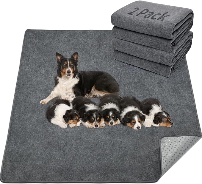 LOOBANI Washable Pee Pad for Dogs, 2 Packs Non-Slip Puppy Training Pads, Fast Absorbent Pet Whelping Pads, Puppy Playpen Mat for Incontinence, Housebreak, Crate , 36x72in, Gray