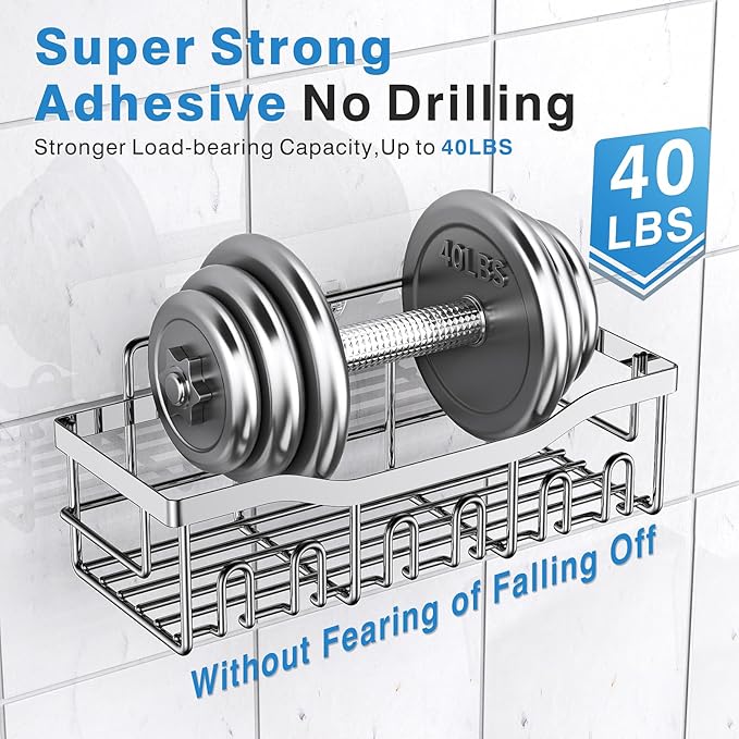 EUDELE 5-Pack Adhesive Shower Caddy Organizer, Large Capacity Rustproof Stainless Steel Shower Shelves, No Drill Bathroom Storage for Shower, Kitchen & Home Decor