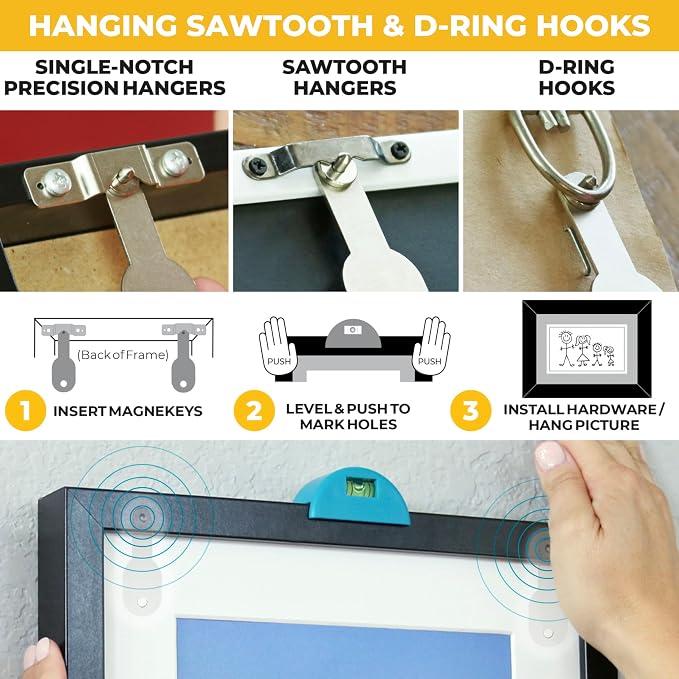 Go Hang It! Pro, All-in-One Picture Hanging Kit - Picture Leveling and Hanging Tool - Hang Sawtooth/Wire Hangers - Wall Hanging Kit and Level Tool - Hardware Case with 85-Piece Hanging Essentials