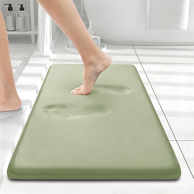Smiry Memory Foam Bath Mat 24x16, Extra Soft and Absorbent Bathroom Mats, Non Slip Washable Carpet for Floor, Shower and Tub, Sage Green