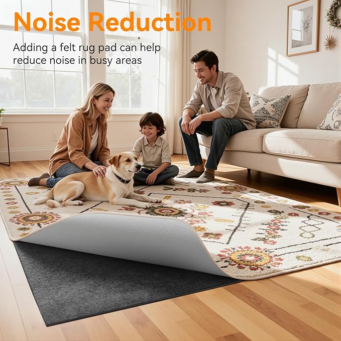 Songrey Non Slip Rug Pad Gripper 3x5 Ft, Thick Felt Fabric with Anti Skid Backing, Carpet Pad for Hardwood Floors, Keep Area Rugs in Place and Safe
