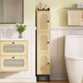 Hzuaneri Slim Bathroom Storage Cabinet, Narrow Bathroom Organizers and Storage with 4 Adjustable Feet, Laundry Room Organization for Small Space, Kitchen, Living Room, 3 Doors Rattan Yellow BC22302Y