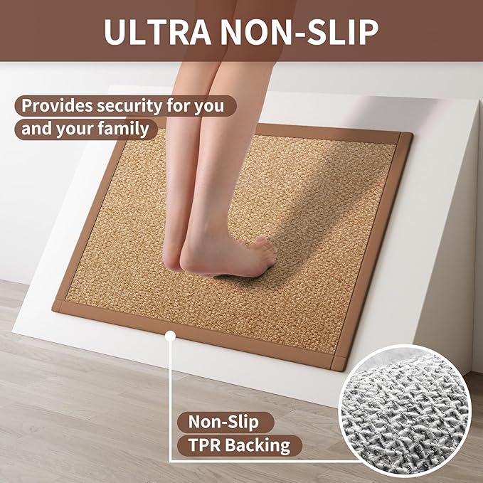 YDKGL Kitchen Mats for Floor, Rubber Backing Kitchen Rugs Non Slip Washable, Super Absorbent Jute-Like Braid Kitchen Runner Rug Sink Mat Standing Mat, Easy to Clean, Brown 17"x30"