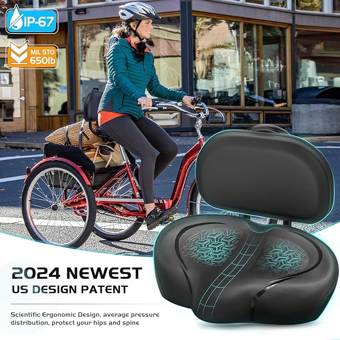 Noseless Bike Seat Cushion for Men & Women - Extra Padding & Comfort Wide Bicycle Seat, Oversized Comfortable Saddle for Peloton Bikes, Exercise Bikes, Electric Bikes, Cruiser Bikes