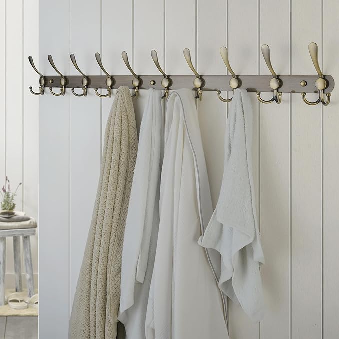 Dseap Coat Rack Wall Mount - 38” Long 10-Tri-Hooks Heavy Duty Coat Hanger Rail Wall Hooks for Hanging Coats Hats Clothing Clothes Purse Mudroom Entryway, Bronze