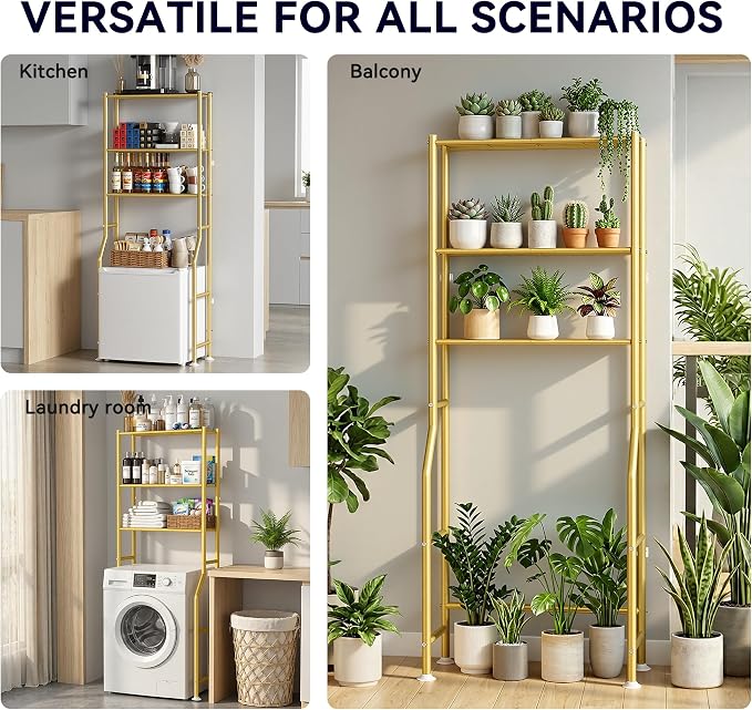 3-Tier Over The Toilet Storage, Freestanding Metal Bathroom Shelves, Space Saver Above The Over Toilet Storage Shelf for Bathroom (Gold)