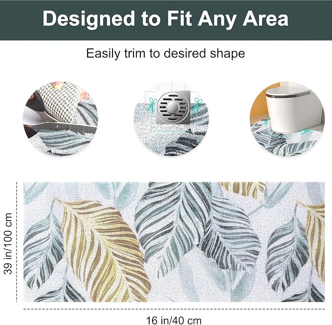 Non Slip Shower Mat Bathtub Mat, 39x16 Inch Extra Long Shower Mats for Inside Shower, Quick Drying PVC Loofah Shower Mat for Bathtub, Bathroom, Home, Hotel, Kitchen,Wet Areas