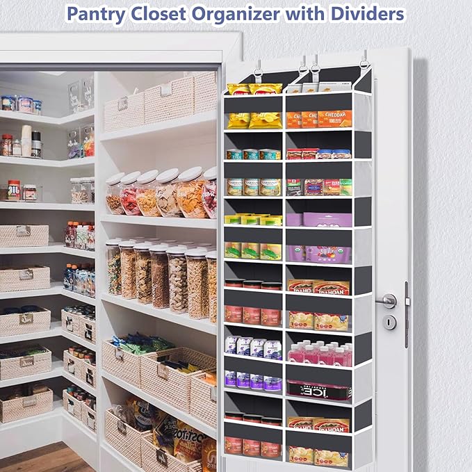 UVIAHOMI Heavy Duty Over The Door Organizer 6 Tiers, Extra Large Behind Door Storage of 12 Big Front & 12 Mesh Pockets, 80lb Weight Capacity, Hanging Doors Storage for Closet Bedroom Nursery, Gray