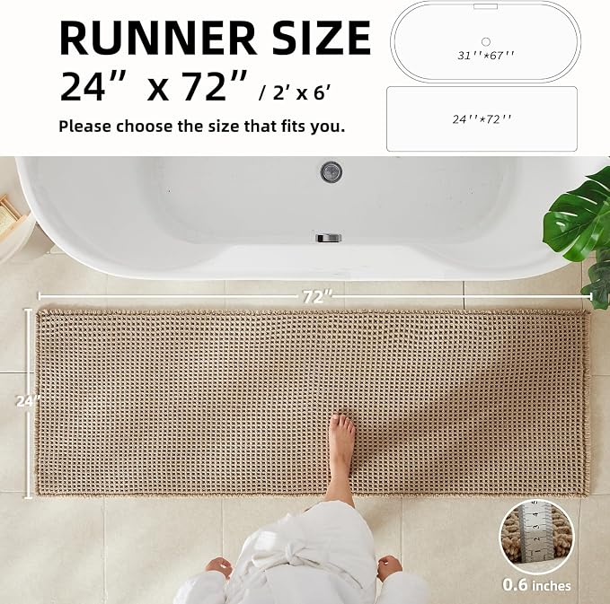 TYUU Waffle Runner Rug Bathroom, Long Boho Bathroom Rugs Non Slip Washable Super Absorbent Quick Dry Farmhouse Bath Decor, 72"x24" Beige
