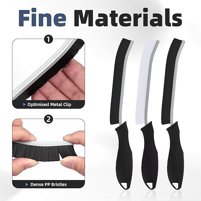 FOOGWEE Hard Bristle Crevice Cleaning Brush - Cleaning Supplies - Grout Cleaning Brushes for Household Use - Crevice Cleaning Tool for Bathroom, Home and Kitchen (5, Black)