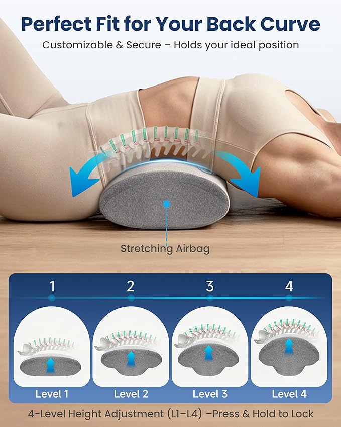COMFIER 3-in-1 Cordless Lumbar Support Pillow with Remote Control, Smooth Spine Triple Fusion Back Massager with Graphene Heat, Vibration & Stretching, Ergonomic Lower Back Massager