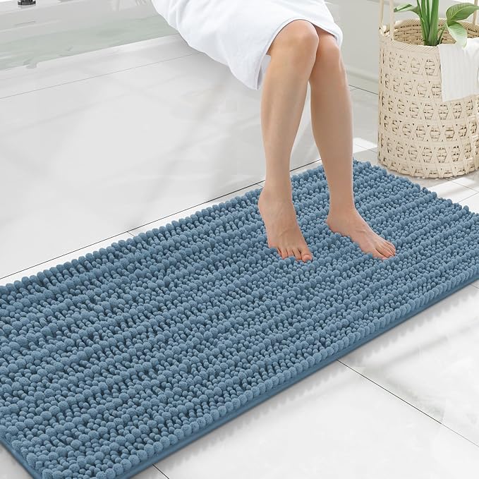 Smiry Bathroom Rugs Mat 47x20, Extra Soft Absorbent Chenille Bath Rugs, Non Slip Rubber Backing Machine Washable Quick Dry Bath Mats for Bathroom Floor, Tub, Shower, Home Accessories, Grayish Blue