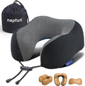 napfun Neck Pillow for Traveling, Upgraded Travel Neck Pillow for Airplane 100% Pure Memory Foam Travel Pillow for Flight Headrest Sleep, Portable Plane Accessories, Charcoal Black