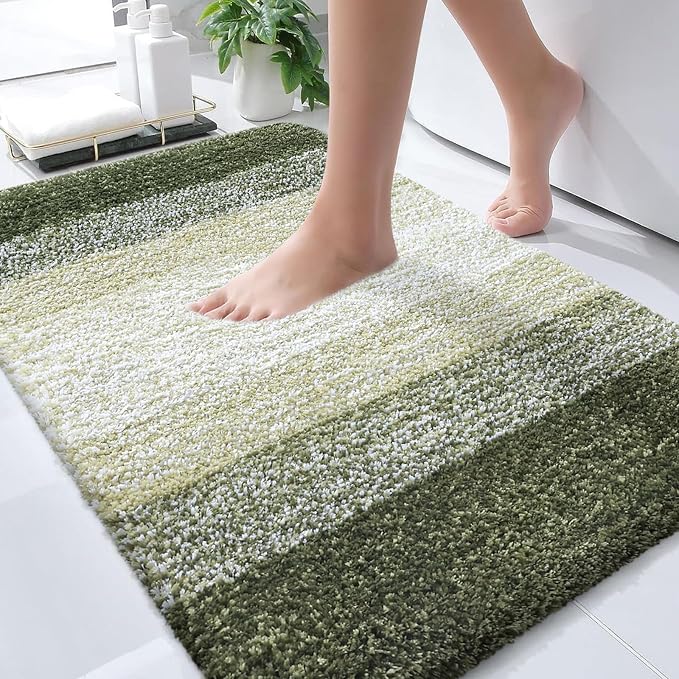 OLANLY Bathroom Rugs Mat 34x21, Extra Soft Absorbent Microfiber Bath Rugs, Rubber Backing, Quick Dry, Machine Washable Bath Mats for Bathroom Floor, Tub and Shower, Home Decor Accessories, Dark Green