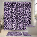 4 PCS Black Purple Leopard Shower Curtain Set 72Wx72H,Toilet Lid Cover,Non-Slip Rugs and U-Shaped Mat,Wild Cheetah Bathroom Sets with Rugs Shower Accessories 12 Hooks for Bathroom Decor
