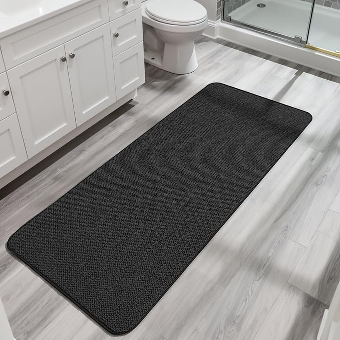 Bosap Bath Mat,Ultra Thin Bathroom Runner Rugs,Large Bath Mats for Bathroom,Quick Dry,Non-Slip,Machine Washable,Low Pile,Bath Rug,Shower Outside,Sink,Home Decor Accessories.Black,3'x5'(36x60inch)