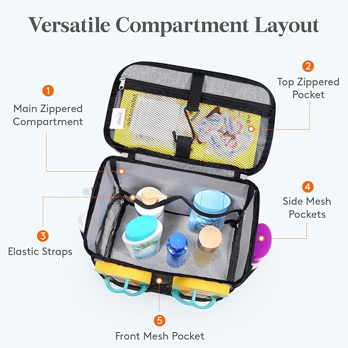 Lifewit Shower Caddy Portable, Toiletry Bag with Handle and 3 Mesh Pockets, Quick Dry Hanging Organizer for Bathroom, Gym, Travel, Camping, College Dorm Room Essentials for Women Men, Grey