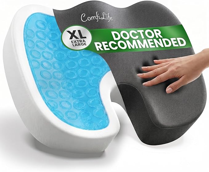 ComfiLife Extra Large Gel & Memory Foam Seat Cushion - Doctor Recommended Office Chair Cushion, Car Seat Cushion - Back & Sciatica Pain Relief - Wide Seat Cushion for Big & Tall (Charcoal)
