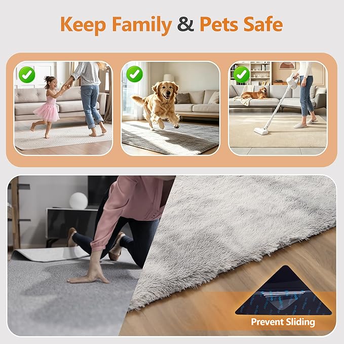 16 Pcs Rug Tape,Anti Slip Rug Pads Grippers for Hardwood Floors and Tiles,with Strong Adhesive Grid Backing-No Residue,Reusable Carpet Tape, Double-Sided Adhesive Rug Stickers