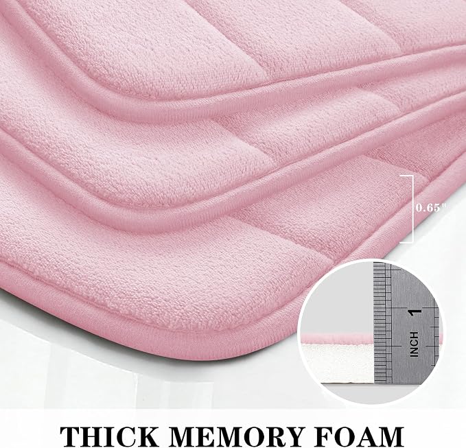 BYSURE Pink Memory Foam Bathroom Rug Set 3 Piece, Non Slip Extra Soft Absorbent Machine Washable Toilet Bath Toilet Mat (17"x24"+20"x32"+U Shape 20"x24")