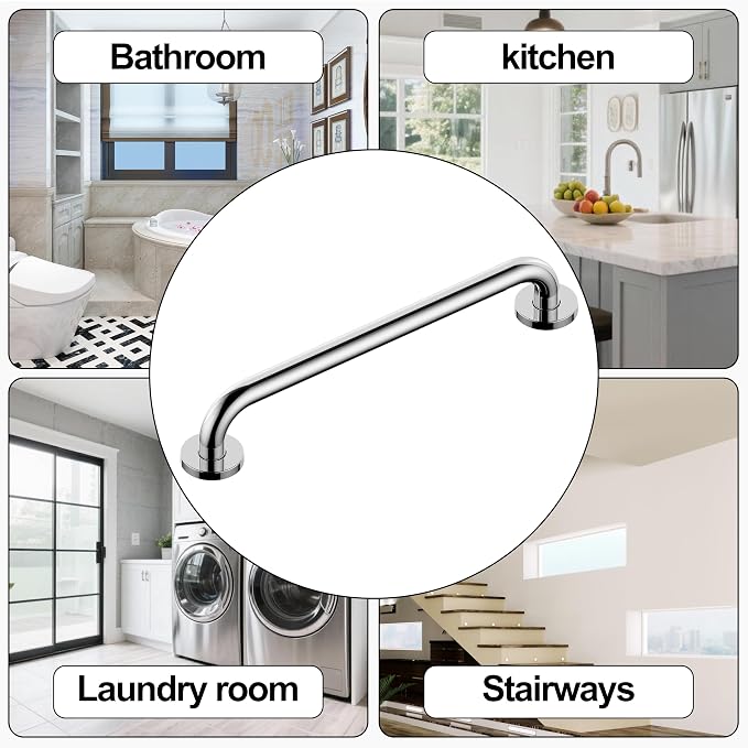 16 Inch Grab Bar 304 Stainless Steel Anti-Slip Bathroom Safety Handrail Wall Mount Assist Grip for Elderly Handicap Bathtub Shower Toilet,GB-4023-CP, Polished Chrome
