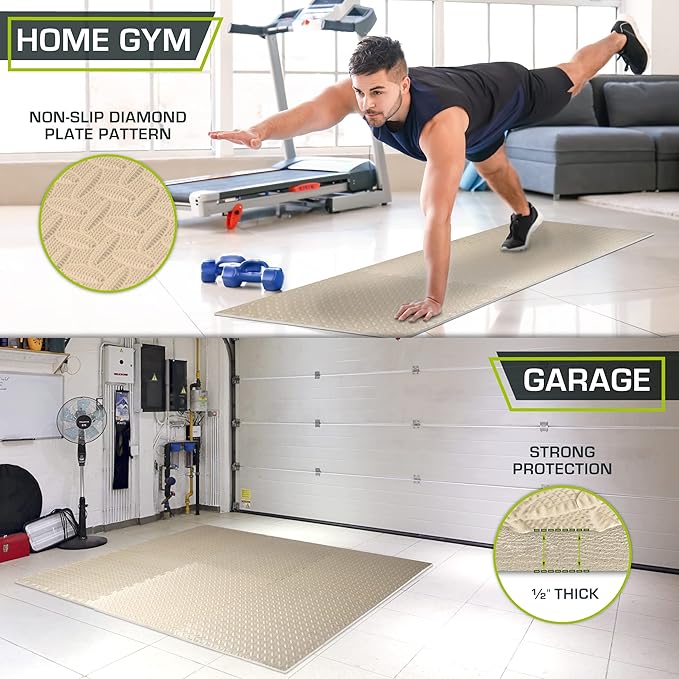 ProsourceFit Exercise Puzzle Mat 1/2-inch, EVA Interlocking Foam Floor Tiles for Home Gym, Workout Equipment, Kids Play Areas, Beige, 24 Sq Ft - 6 Tiles