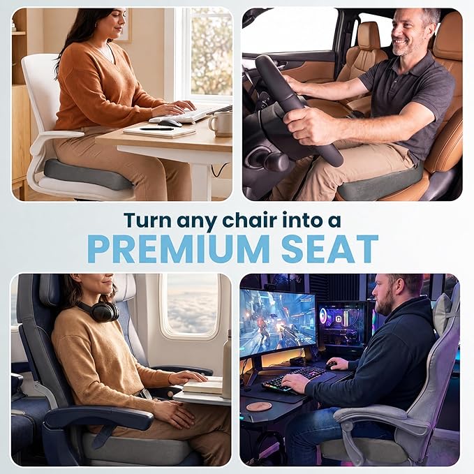 ComfiLife Extra Large Gel & Memory Foam Seat Cushion - Doctor Recommended Office Chair Cushion, Car Seat Cushion - Back & Sciatica Pain Relief - Wide Seat Cushion for Big & Tall (Charcoal)