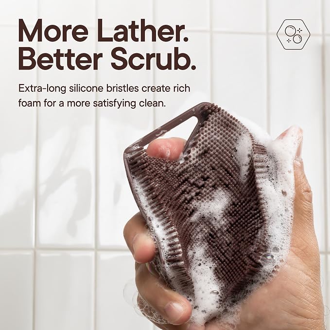 TOOLETRIES Premium Silicone Body Scrubber 2.0, Hygienic Loofah Alternative, Exfoliating Shower Scrubber for Sensitive Skin, Quick Drying & Long-Lasting Bathroom Essentials for Men & Women - Chocolate