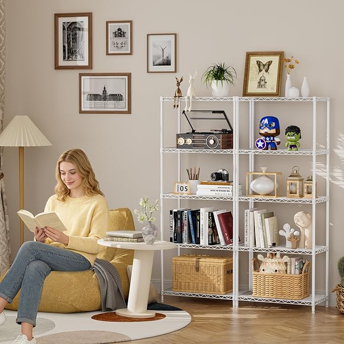 SINGAYE Shelf Wire Shelving Adjustable Storage Shelves Rack Standing Units for Kitchen Closet Laundry Bathroom Organizers Metal Pantry Narrow Mesh Gaps 12" D x 22" W x 59" H White