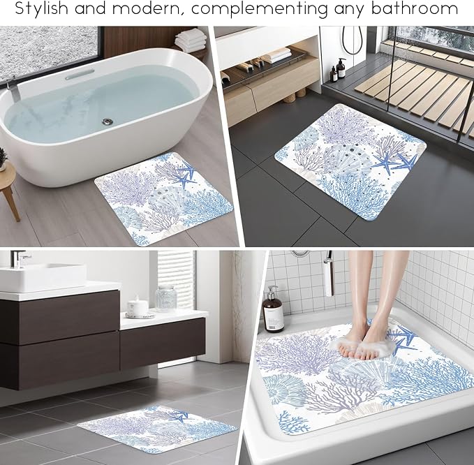 Bathtub Mat Non Slip, Square Bath tub Mat Shower Floor Mat with Suction Cups for Adults Kids Elderly 21 X 21 Inch