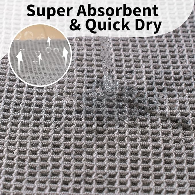 Waffle Bath Mat - Boho Bathroom Rugs Non Slip Washable, Super Absorbent & Quick Dry, Soft Bath Mat Farmhouse Bathroom Decor, 24'' x 48'', Light Grey