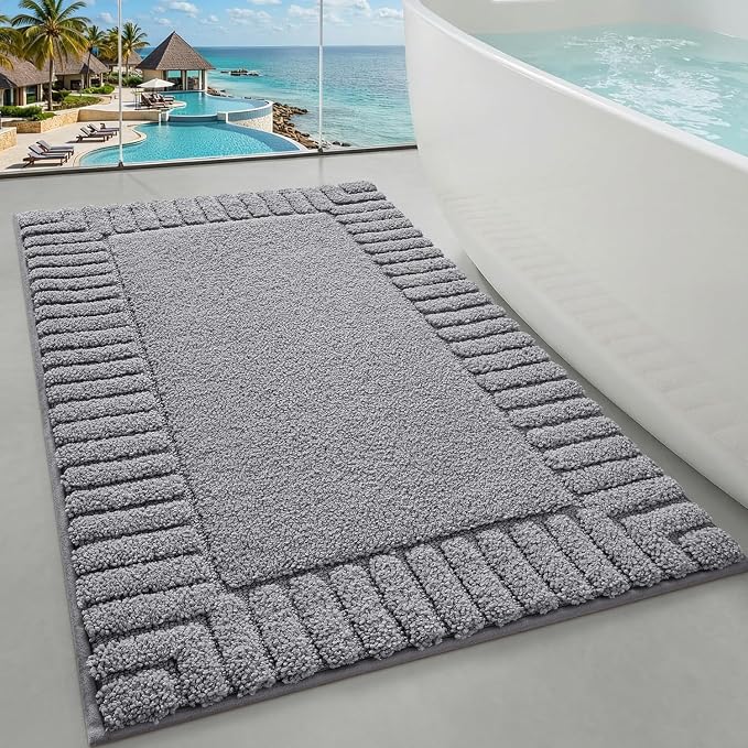 LUMI Bathroom Rugs Non Slip with Rubber Backing, Extra Soft Plush Microfiber Bath Rug Absorbent, Machine Washable Bath Mat Quick Dry for Tub, Shower, Hotel, Dark Grey, 24"x36"