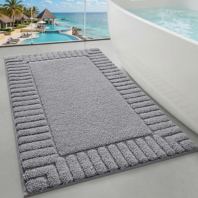 LUMI Bathroom Rugs Non Slip with Rubber Backing, Extra Soft Plush Microfiber Bath Rug Absorbent, Machine Washable Bath Mat Quick Dry for Tub, Shower, Hotel, Dark Grey, 20"x32"