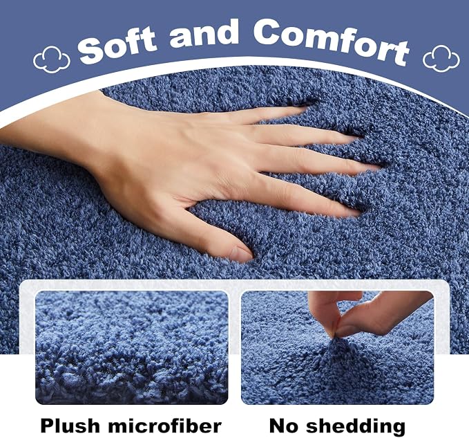 TYUU Toilet Rug, Ultra Soft Toilet Rugs U Shaped Machine Washable Non Slip Absorbent Quick Dry Toilet Mat with Rubber Backing, Denim Blue 20" x 24" U Shape