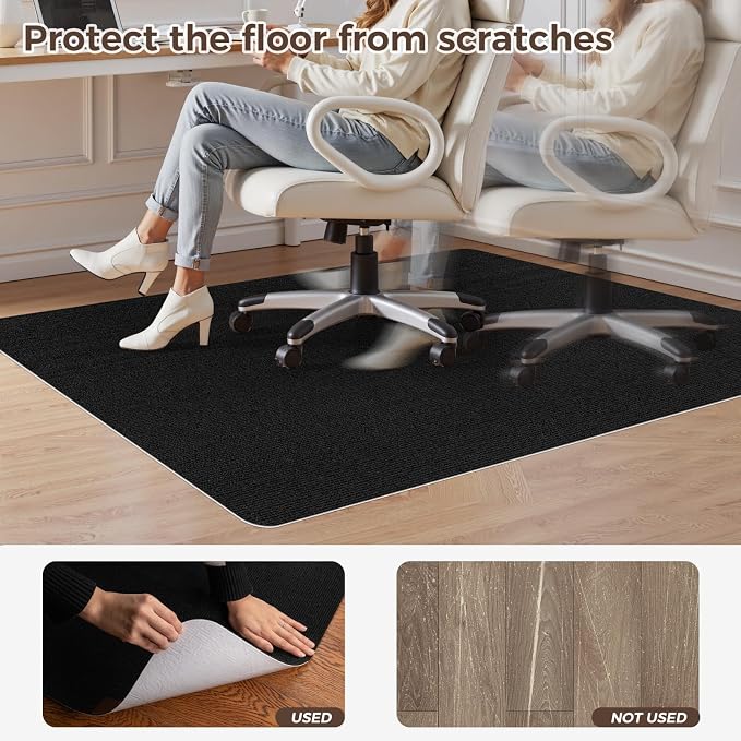 Office Chair Mat for Hardwood Floor 36x55 Inch, Non-Slip Rolling Chair Mat, Flat Lay Floor Protector for Wood Tile Laminate, Anti-Slip Sound Absorbing(Black)
