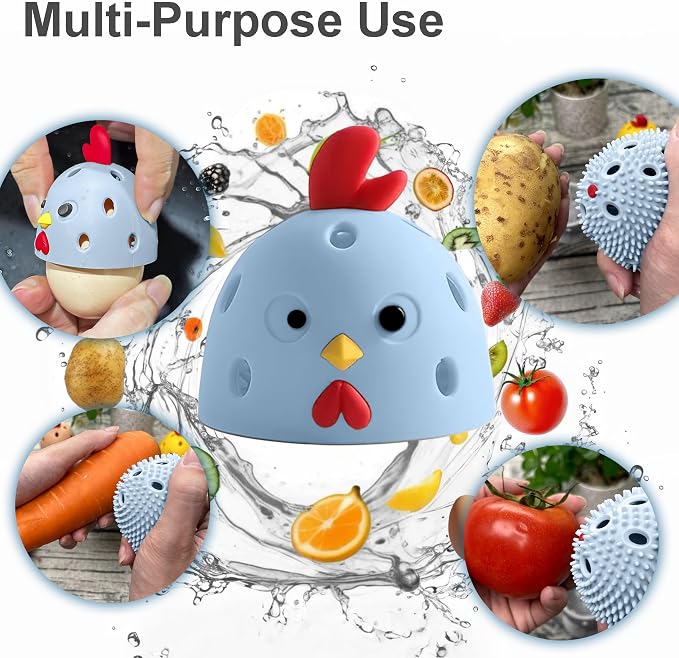 Egg Washer for Fresh Eggs, Egg Scrubber for Fresh Eggs, Reusable Silicone Chicken Shaped Scrubs, Chicken Egg Cleaner, Eggshell Cleaner for Poultry Farm, Housewife Kitchen Helper Tool (Blue Chick Cap)