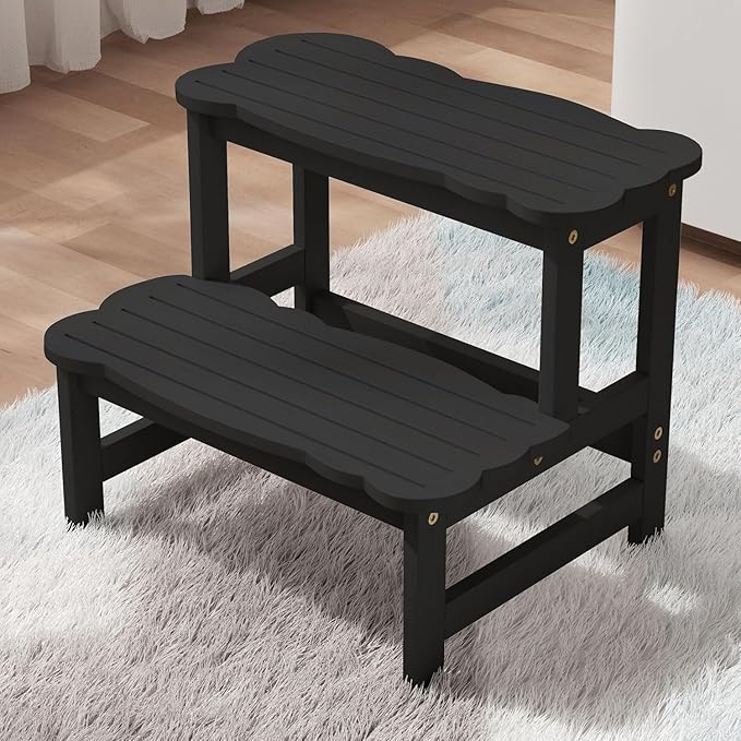 COSYLAND Step Stool for Toddlers - Two Step Stools Toddler 300 lbs Capacity with Safety Non-Slip Design, Natural Step Stool for Bathroom, Kitchen Dual Height Step Stools for Kids Black