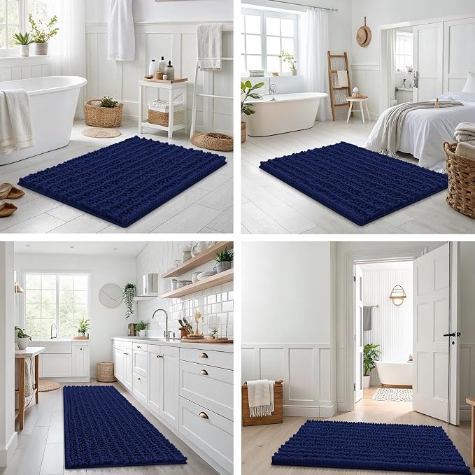 Smiry Bathroom Rugs Mat 59x20, Extra Soft Absorbent Chenille Bath Rugs, Non Slip Rubber Backing Machine Washable Quick Dry Bath Mats for Bathroom Floor, Tub, Shower, Home Decor Accessories, Navy Blue
